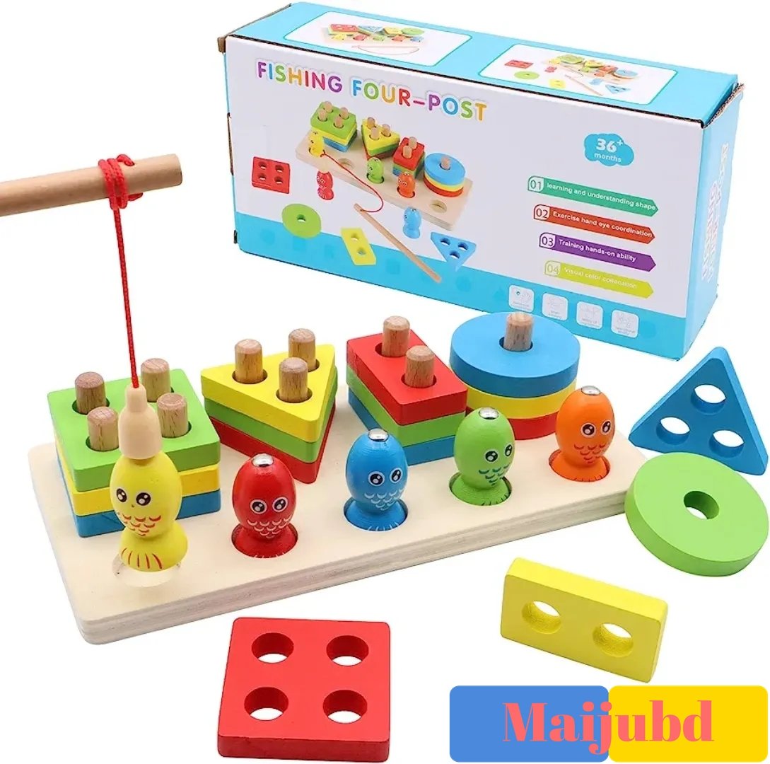 Wooden Shape Sorting & Fishing Puzzle Toy for Kids